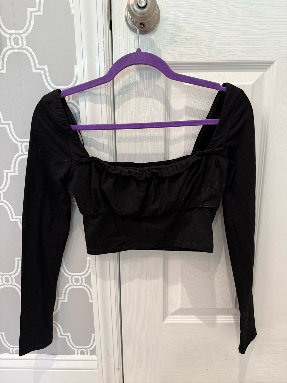 Princess Polly Black Long-Sleeve Square Neck Crop Top